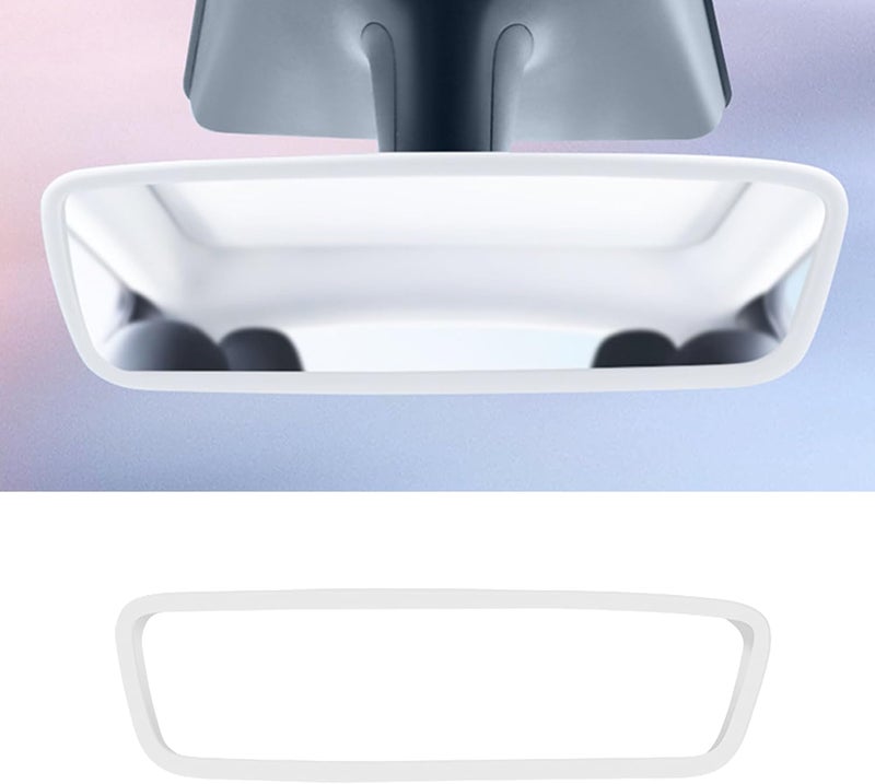 Tioollev Car Rear View Mirror Protector Frame, Silicone Auto Rearview Edge Protection Cover Compatible with Model 3 Model Y, Interior Rear View Trim Frame Decoration, Car Accessories (White) - Image 1